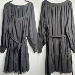 Eloquii Black Long Sleeve Round Neck Tiered Dress with Belt Plus Size 28